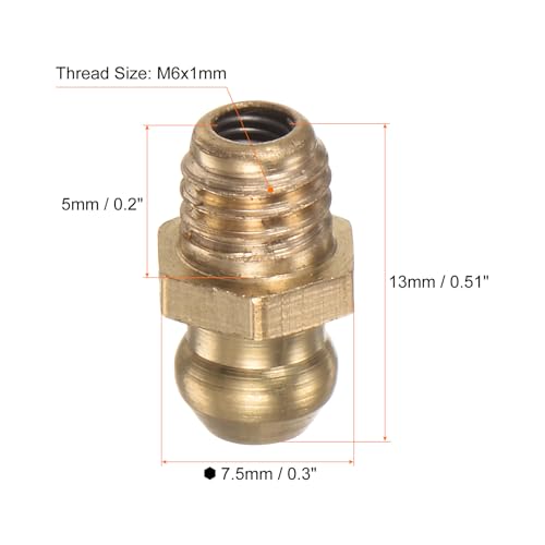 HARFINGTON 15pcs Brass Straight Grease Fitting M6x1mm Metric Thread Hydraulic Grease Nipple Accessories for Car - size: M6x1