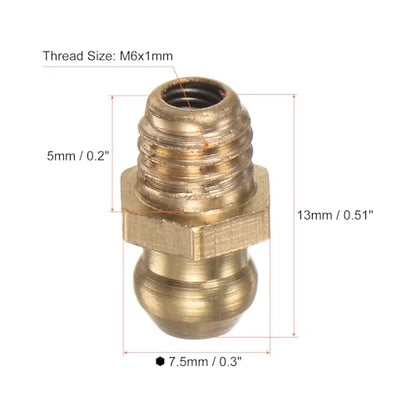 HARFINGTON 15pcs Brass Straight Grease Fitting M6x1mm Metric Thread Hydraulic Grease Nipple Accessories for Car - size: M6x1
