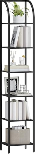 Hzuaneri Bookshelf Narrow Bookcase, Tall Storage Rack with Steel Frame - color: Black, size: 11.8 × 13.2 × 71.9 inch