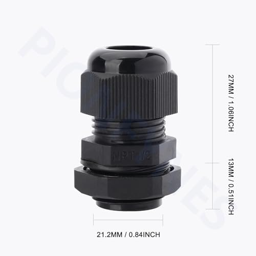 50PCS 1/2'' NPT Cable Gland Waterproof Adjustable 6-12mm/0.24-0.47inch Nylon Cable Glands Joints with Gaskets (1/2'', 50PCS) - size: 1/2'' NPT 50pcs