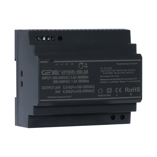 Ultra Slim Step-Shape DIN Rail Power Supply, 24V 5.31A 127.4W GPHDR-150-24 for Industrial Automation, Communication Base Stations, Data Centers and Medical Equipment - size: 127.4W-24VDC-5.31A