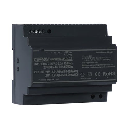 Ultra Slim Step-Shape DIN Rail Power Supply, 24V 5.31A 127.4W GPHDR-150-24 for Industrial Automation, Communication Base Stations, Data Centers and Medical Equipment - size: 127.4W-24VDC-5.31A