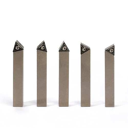 Mini Indexable Lathe Turning Tool-3/8" Shank Nickel Plated 5 Pieces Carbide Turning Tool Set, Metal Lathe Cutting Tools with Carbide Inserts TCMT110204(TCMT21.51)