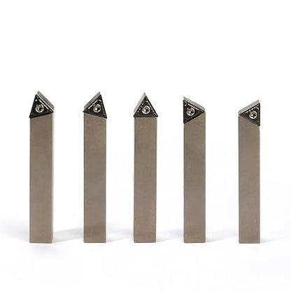 Mini Indexable Lathe Turning Tool-3/8" Shank Nickel Plated 5 Pieces Carbide Turning Tool Set, Metal Lathe Cutting Tools with Carbide Inserts TCMT110204(TCMT21.51)