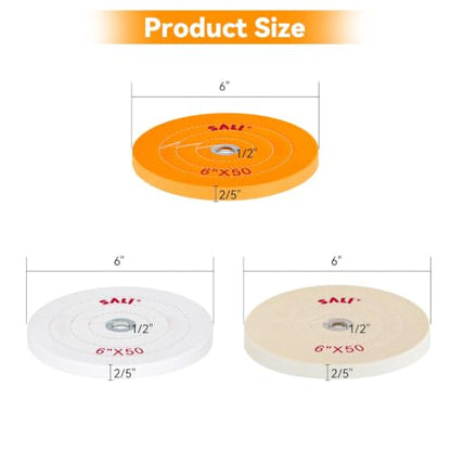 SALI 4 Pack Polishing Wheel for Bench Grinder Buffing Wheel 6 Inch 2 Yellow Cotton 1 White Cotton 1 White Cotton (50 Ply) for Buffer Polisher Pad 1/2'' Arbor Hole - style: Multi