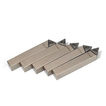 Mini Indexable Lathe Turning Tool-5/16" Shank Nickel Plated 5 Pieces Carbide Turning Tool Set,Metal Lathe Cutting Tools with Carbide Inserts TCMT090204 (TCMT731)