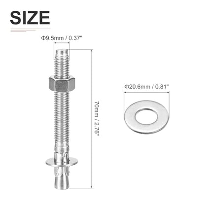 DTGN 3/8" x 2-3/4" Wedge Anchors - 10Pack - Good for Cement and Concrete Wall - 304 Stainless Steel Zinc Plated Screw Bolt Nut Expansion Tube Fasteners - size: 3/8" x 2-3/4"
