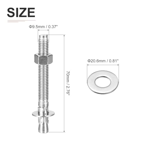 DTGN 3/8" x 2-3/4" Wedge Anchors - 10Pack - Good for Cement and Concrete Wall - 304 Stainless Steel Zinc Plated Screw Bolt Nut Expansion Tube Fasteners - size: 3/8" x 2-3/4"