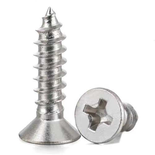 M2.6 x 16mm Flat Head Wood Self Tapping,Sheet Metal Screws,Phillips Drive Countersunk Wood Screws,304 Stainless Steel （A2-70,GB846,Plain Finish，100 Pcs - size: M2.6 x 16mm（100 Pcs）