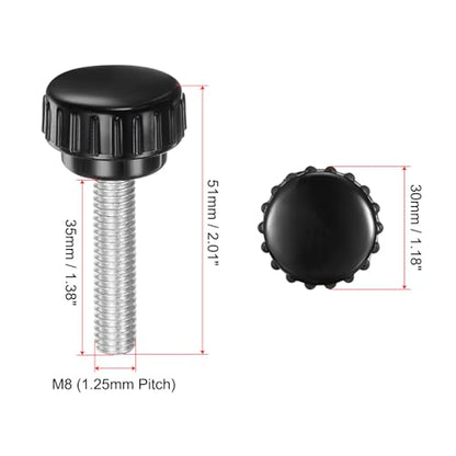 uxcell 4pcs Knurled Clamping Knobs M8 x 35mm Metric Zinc Plated Carbon Steel Male Thread Thumb Screw on Type 30mm Plastic Round Head Threaded Hand Bolt Stud Knobs Black - size: M8 x 35mm x 30mm