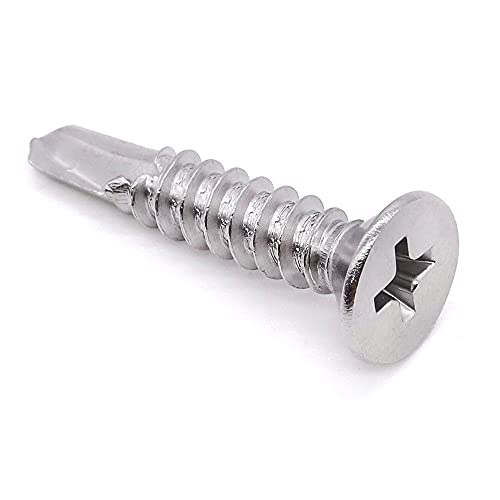 Glvaner 50pcs #14 x 3/4" Phillips Flat Head Self Drilling Screws, Stainless Steel 410, Flat Head Self Quick Self Tapping Screws for Sheet Metal Wood Plastic, Without Pre-drilled Holes - size: #14 x 3/4