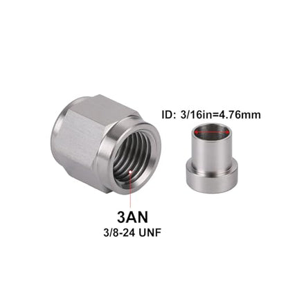 3AN Hardline Stainless Steel Tube Nut and Sleeve Fitting for 3/16" OD Tubing, 2 Sets - size: 3AN-3/16", 2 Sets