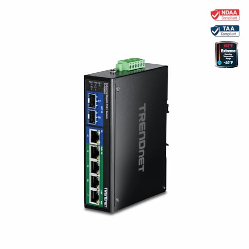 TRENDnet 7-Port Industrial Gigabit PoE+ DIN-Rail Switch, TI-PG62B - style: 6 port PoE Switch w/ Boost Voltage