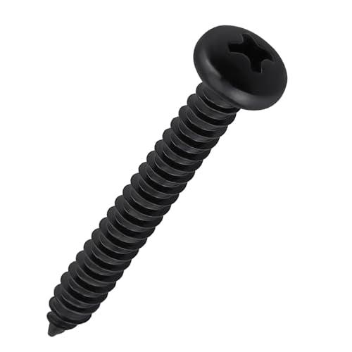 #12 x 1-1/4" (50 Pack) Stainless Steel Pan Head Self Tapping Screws, 304 SS (18-8) Black Coated, Phillips Drive Round Head Corrosion Resistant Screws for Wood & Sheet Metal - size: #12 x 1-1/4"