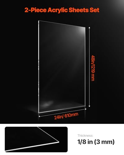 VEVOR Plexiglass Acrylic Sheets, 2-Pack Plastic Sheet, 24 x 48 Inch 1/8 Inch Thick Clear Plastic Cast Transparent Glass for Crafting Projects, Replacement Picture Frame Glass, DIY Display, Easy to Cut - size: 24 x 48 Inch