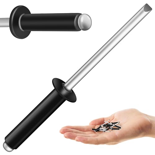Mywish (300Pcs) 1/8" x 1/2" Black Blind Pop Rivets Aluminum Grip and Steel Mandrel Blind Rivets, Open End 1/8 Rivets for Metal - size: 1/8" x 1/2"