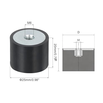 uxcell 4Pcs 25 x 20mm M6 Female Thread Rubber Mounts, Vibration Isolator, Replaces Anti Vibration Pads Flat Silent Block Base Block - size: M6x25x20mm