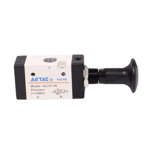 Push-Pull Valve AirTAC 3L110-06 1/8" NPT 3/2 Way Hand Lever 2 Position 3 Way Pneumatic Air Manual Control Direct Acting Type 0-145 PSI - size: 1/8 NPT, style: 3/2 way