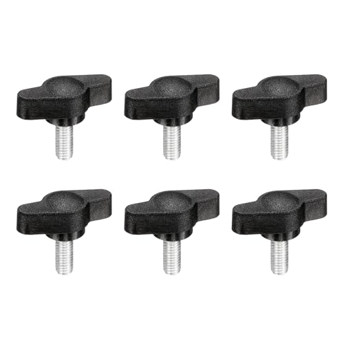 PATIKIL M5 x 12mm Tee Wing Thumb Screws, 6Pcs Carbon Steel Mechanical Handle Bolt Thumb Screws for Remove Replace Hand Clamping Tightening Knobs Power Supply, Black - size: M5 x 12mm