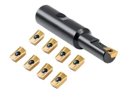 Accusize Industrial Tools 1/2" 90° Square Shoulder Indexable End Mill w/ 10 add'l APKT11T308 Inserts, 5/8" Shank, 3-1/4" OAL, 0.433" ap, 1 Flute, APKT11T308, Carbide Insert, 0056-0913+0056-1130 - size: 1/2" Cut, 5/8" Shk, 1 Fl, w/ 10 add'l inserts
