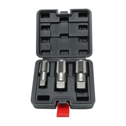 HFS(R)3PCS NPT Pipe Tap Set, 1", 1-1/4", 1-1/2", with Plastic Case for for Accurate Threads, Assorted Plumbers Mechanics DIY Thread Cutting Tools - size: 3PCS:1", 1-1/4", 1-1/2"