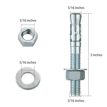 Wensilon 5/16x3" 10Pcs Inch Standard Fasteners for Heavy-Duty Zinc Wedge Anchors for Cement and Concrete - size: 5/16x3"