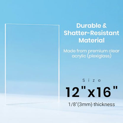 CALPALMY 12 x 16 x 1/8 inch Clear Cast Acrylic Plexiglass Sheet, 2-Pack - color: Clear (Laser Cut), size: 12"x16", 1/8" Thick