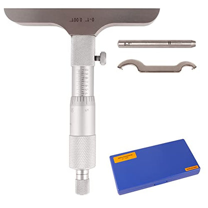 Depth Micrometer, 0-1" Measuring Range, 0.001" Graduation, Professional Precision Depth Gauge for Machining, Engineering & Metalworking, High Accuracy Tool - size: Depth Micrometer (0-1" Range)