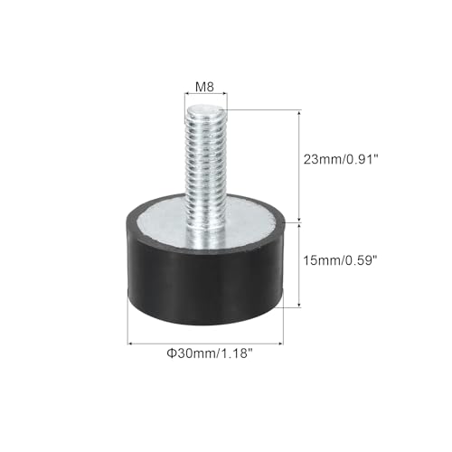 uxcell M8 Thread Rubber Mounts, Vibration Isolators, Cylindrical Shock Absorber with Studs 30 x 15mm 8pcs - size: M8x30x15mm