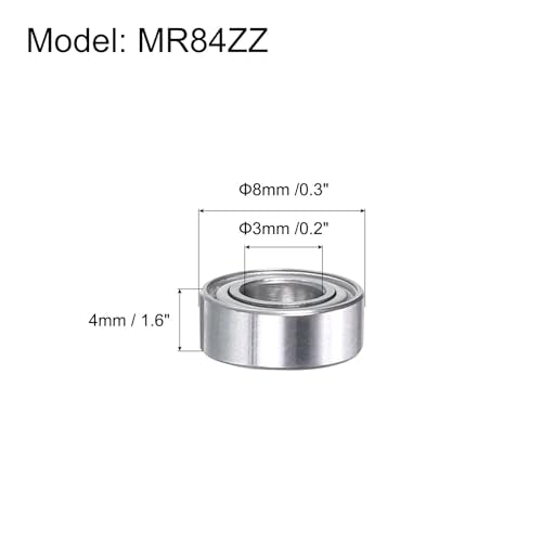 uxcell MR84ZZ Deep-Groove Ball Bearings for Rollers, 4mm x 8mm x 3mm Seal Bearings with Fiber Gloves, Double Metal Sealed Bearing Steel Skateboard Bearings 10Pcs - size: MR84ZZ