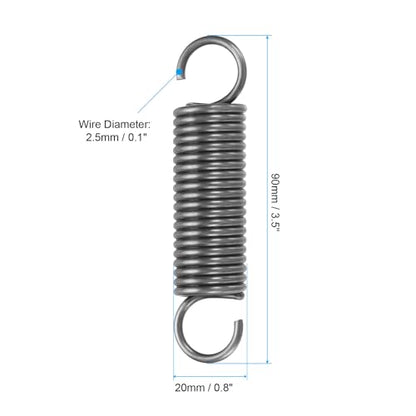 PATIKIL Extension Spring, 1pcs Wire Diameter 0.1", OD 0.8", Free Length 3.5" Spring Steel Dual Hook Tension Springs for Lawn Tractor Home Repairs DIY, Grey - size: 2.5*20*90mm