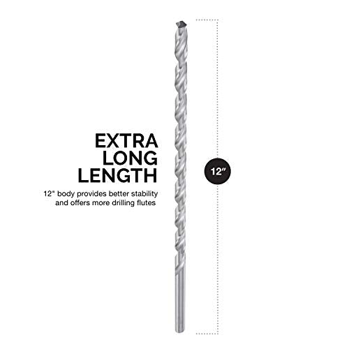 NEIKO 10047A Extra Long Drill Bit Set | 5-Piece | M2 HSS Steel | 12-Inch Length | 1/8, 3/16, 1/4, 5/16, and 3/8-Inch - size: 5 Piece, style: Extra Long