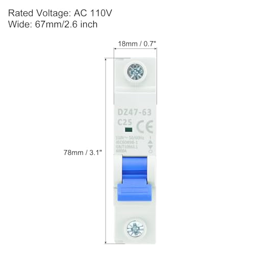 MECCANIXITY 4Pcs Miniature Circuit Breaker 1P 25A AC 110V DZ47-63 DIN Rail Mount Disconnect Switch Circuit Breaker Protection Thermal Magnetic Trip for Short Circuit Protection, Overload Blue - style: 25A