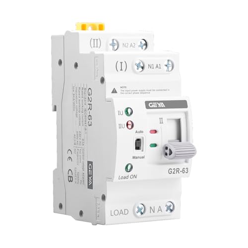 GEYA Mini ATS Automatic/Manual Dual Power Transfer Switch for Uninterruptible Power Supply, Over & Under Voltage Protection Solar Auto Switch DIN Rail Mount(2P-25A,AC220V) - style: 2P-25A-220VAC