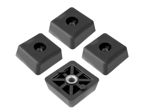 4 Medium Black Square Rubber Feet Bumpers w/Metal Insert - 1.187" W x .460" H - Non-Marking - Perfect for Furniture, Tables, Chairs, Desks, Benches, Sofas, Beds, Chests - Made in USA - size: Medium Square