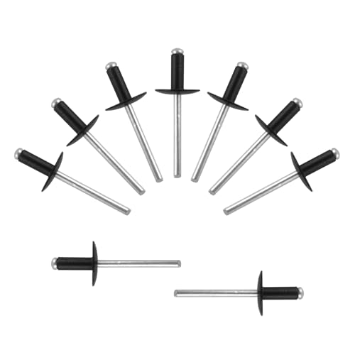 ALLCLEAN (110 pcs) 3/16 * 1/2" Large Flange Open End Black Aluminum Blind Rivets,4.8 * 12 Pop Blind Rivet - color: Black, size: 3/16"*1/2"