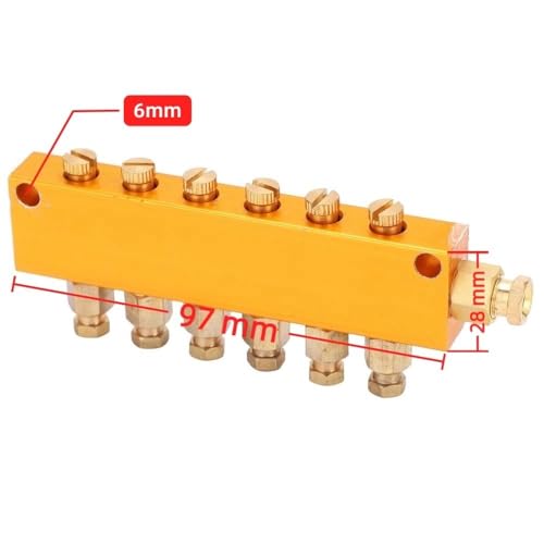 Brass Oil Distributor 5/6 Way Adjustable Lube Oil Piston Distributor Manifold Valve - 1 In 5/6 Out for Centralized Lubrication System(1 in 6 Out) - size: 1 in 6 Out