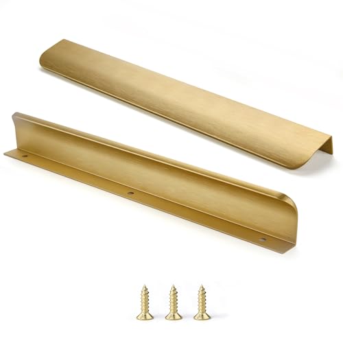 Brushed Brass Edge Finger Tab Pull for Cabinets Kitchen Concealed Aluminum Bathroom Closet Handles Bar Drawer pulls 10Pack 11.81inch 300mm Overall Length Easy to Install - color: Brushed Brass, size: 10"Hole Center 11.81" Overall Length