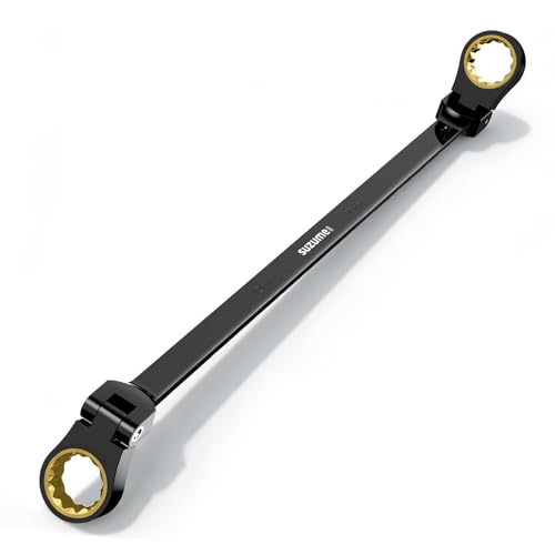 SUZUME Extra Long Flex Head Ratcheting Wrench 14-15mm Metric Double Box End 180° Flexible Head 72-Tooth 15K Gear Tested CR-V Steel Black Chrome Finish For Automotive Brake Caliper Suspension & DIY - size: 14-15mm