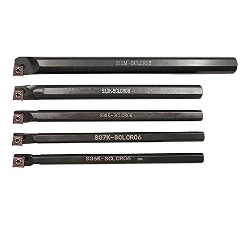 S06K/S07K/S08K/S10K/S12M-SCLCR06 Lathe Indexable Internal Boring Bar Set, Lathe Turning Tools Holder Set with CCMT21.51/CCMT060204 Carbide Indexable Boring Turning Inserts + 5pcs T8 Wrench - color: 5pcs Sclcr06 Boring Bar Set