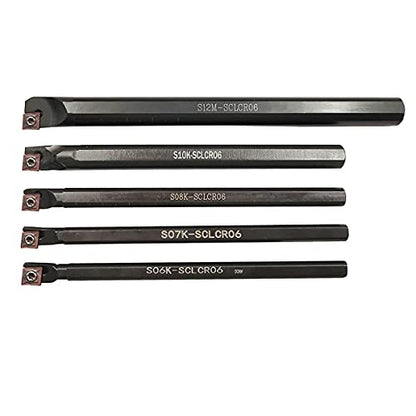 S06K/S07K/S08K/S10K/S12M-SCLCR06 Lathe Indexable Internal Boring Bar Set, Lathe Turning Tools Holder Set with CCMT21.51/CCMT060204 Carbide Indexable Boring Turning Inserts + 5pcs T8 Wrench - color: 5pcs Sclcr06 Boring Bar Set