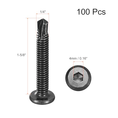 uxcell 100pcs Hex Socket Self Tapping Screws 1/4 x 1-5/8", 410 SS, Black - color: Black, size: 1/4 x 1-5/8"