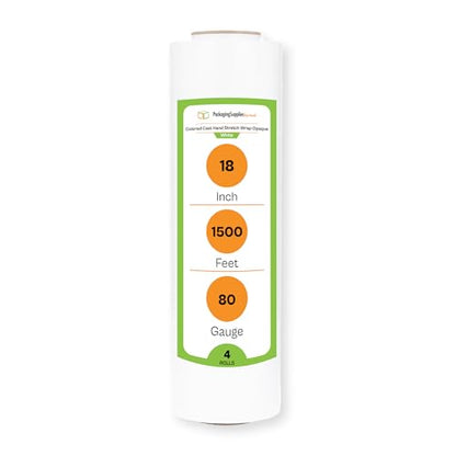PSBM Dark White Plastic Hand Stretch Film/Wrap 18" x 1500' 80 GA 4 Rolls - color: White, size: 18 Inch (HD)