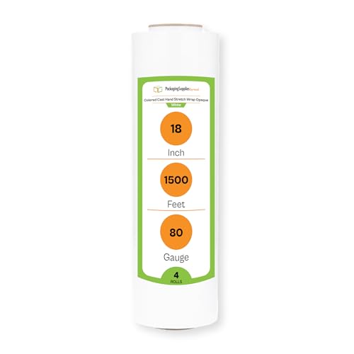 PSBM Dark White Plastic Hand Stretch Film/Wrap 18" x 1500' 80 GA 4 Rolls - color: White, size: 18 Inch (HD)
