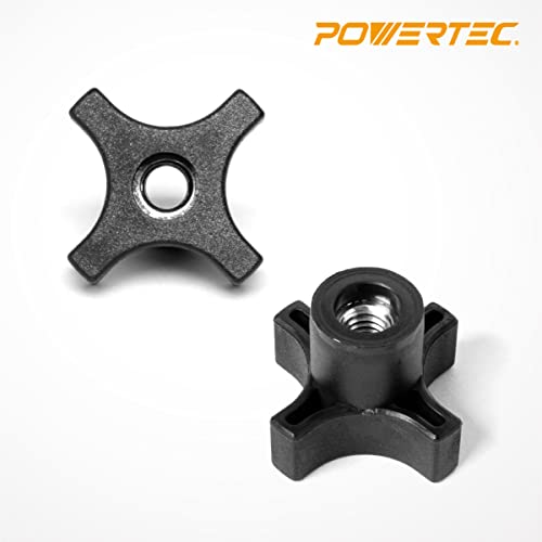 POWERTEC 5 Pack 5/16"-18 4 Point Knobs, Threaded Clamping Knobs for T Track & Table Saw Accessories, Featherboard, Woodworking Jigs on Miter Saw, Router Table, Drill Press (QNB3003) - style: 5/16", 4-Point