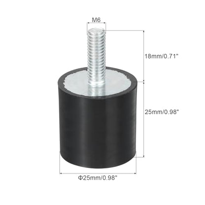 uxcell M6 Thread Rubber Mounts, Vibration Isolators, Cylindrical Shock Absorber with Studs 25 x 25mm 8pcs - size: M6x25x25mm