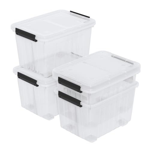 Zopnny 30 Qt Stackable Storage Bins with Lids, Clear Box and Wheels, 4-Pack - size: 30 Quart