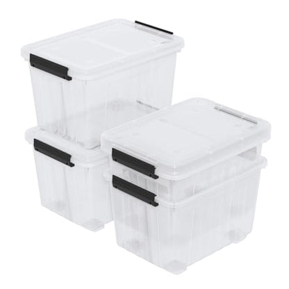 Zopnny 30 Qt Stackable Storage Bins with Lids, Clear Box and Wheels, 4-Pack - size: 30 Quart