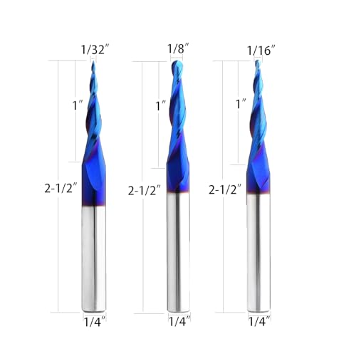1/8" 1/16" 1/32" Shank Upcut Tapered Ball Nose CNC Bits Set 3 Packs - size: 1/32" 1/16" 1/8"Tip Diameter