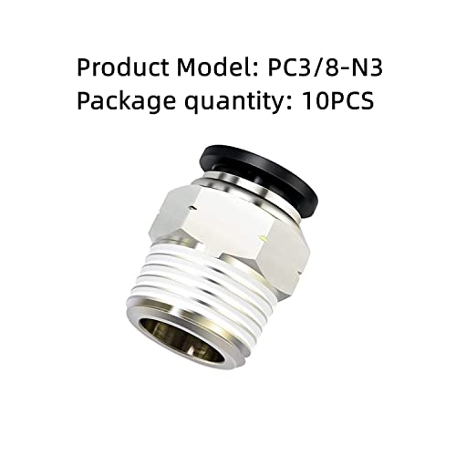 PNEUMATIC Push to Connect Fitting 3/8 Inch Tube OD x 3/8 Inch NPT Thread Male Straight Connector Air Fittings Black PC3/8-N3(Pack of 10) - color: Black, size: 0.375" OD x 0.375" MNPT